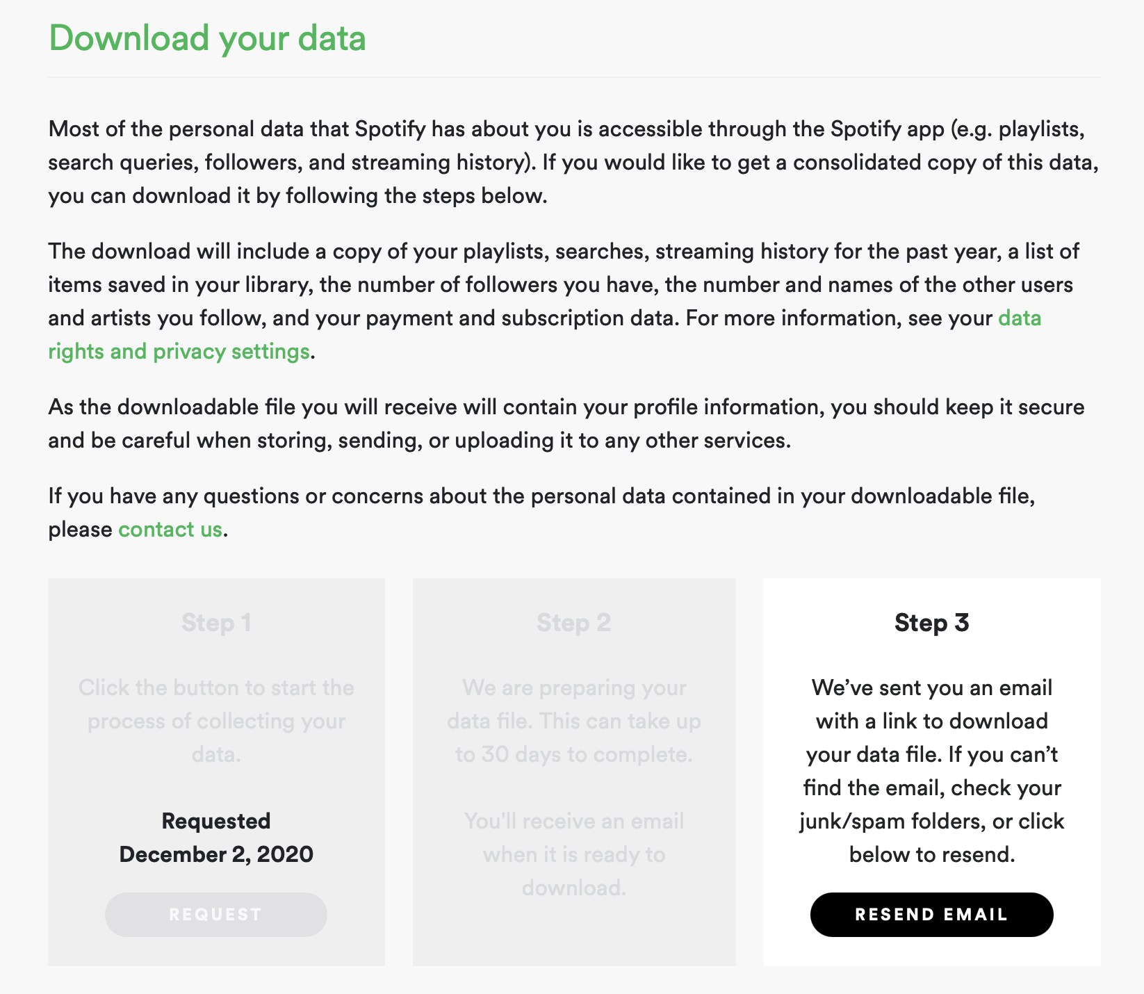 How to download your personal data from the Spotify website.